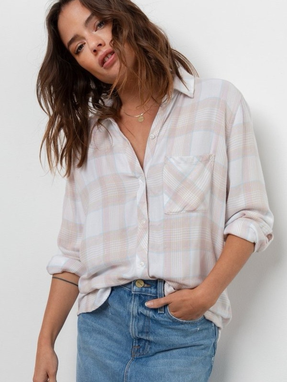 Rails Hunter Soft Plaid Button-Up Shirt Pastel Blush White Women’s Size Medium
